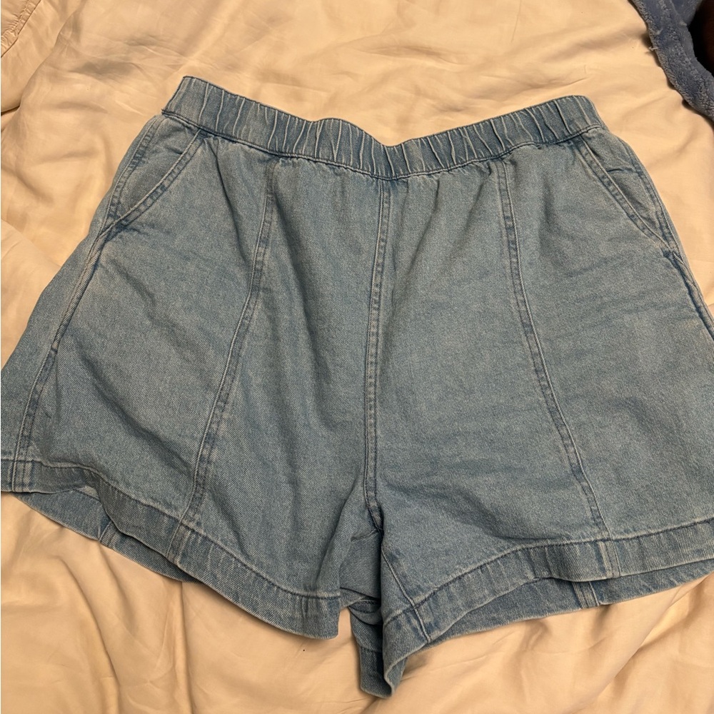 Madewell elastic paperbag boyfriend Denim Blue Women's Shorts large